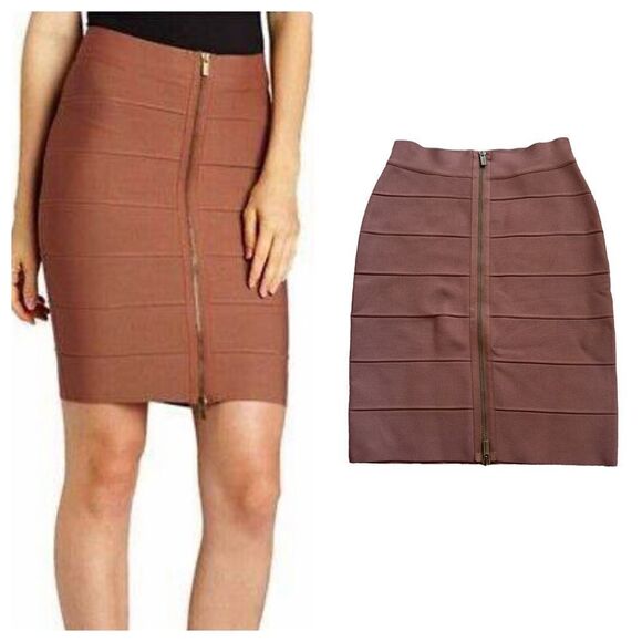 BCBGMAXAZRIA Josey Bandage Zip Up Brown Skirt SMALL - Picture 1 of 13